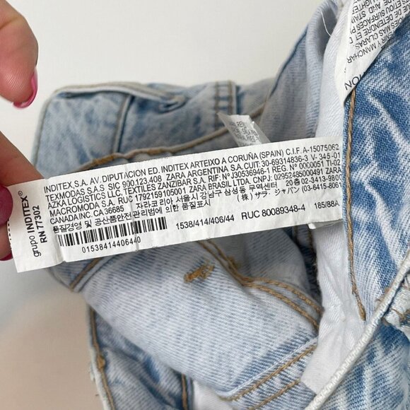 Zara Womens High Rise Cropped Button Denim Jeans Blue 34 Light Acid Wash Pockets - Picture 10 of 14